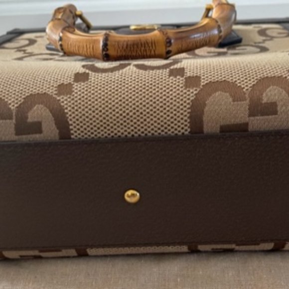 Authentic Gucci Diana NM Bamboo Handle Tote Jumbo GG Canvas Small Brown - Picture 8 of 12
